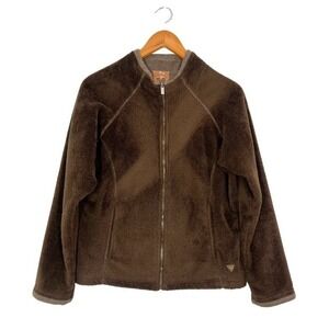 Wooly Bully Brown‎ Fleece Jacket Full Zip Up Soft Cozy Sz M Women's Outwear